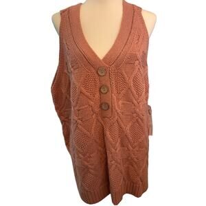 Tribal Cable Knit Sweater Vest, Terracotta Clay, Boho, Plus Size 2XL NWT